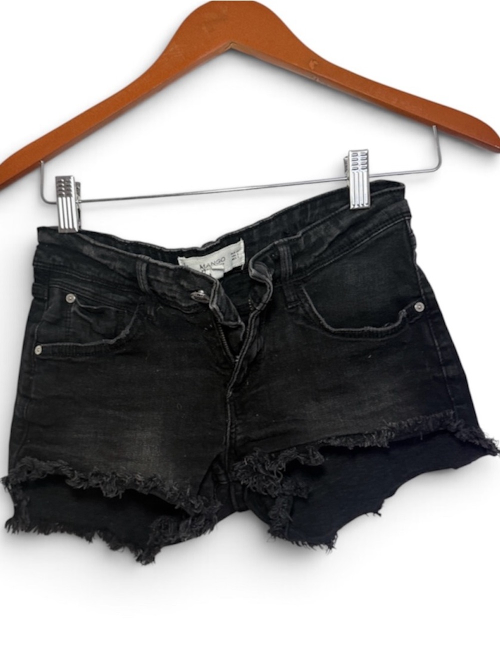 Mango Black Frayed Denim Cutoff Shorts